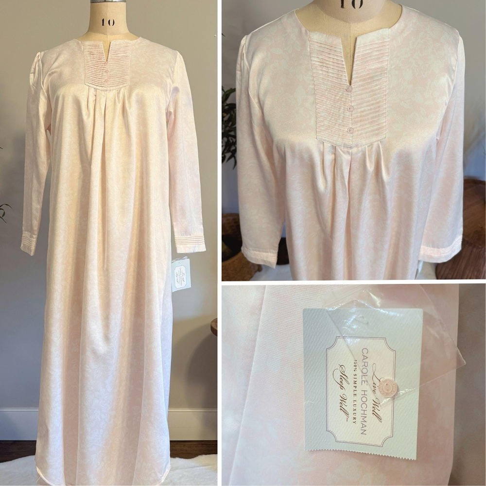 Carole Hochman Nightgown Womens S Pink Satin Floral Long Sleeve Sleep Dress - Picture 3 of 13